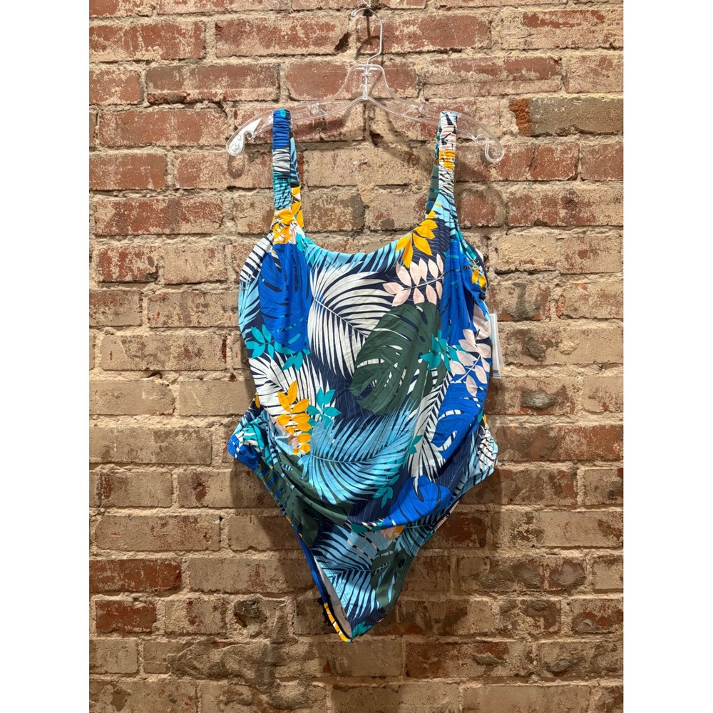 Jantzen Pantheon Blue Tropical One Piece Swimsuit 24W - Picture 1 of 5